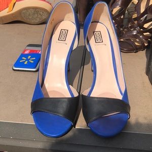 Blue and black pumps